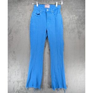 Revice Denim Flare Jeans Blue Wash Star Patch High Rise Size 25 Frayed Hem